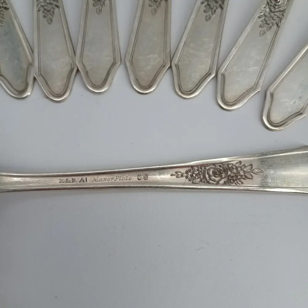 8X Tbsp Vtg Manor Plate Triple Rose Rosedale Table Spoons Silverplate